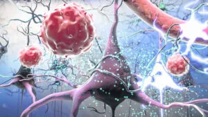 Células vermelhas e neurónios com sinais elétricos brilhantes — Como proteger o nosso DNA