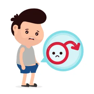 Homem preocupado com símbolo de género masculino triste